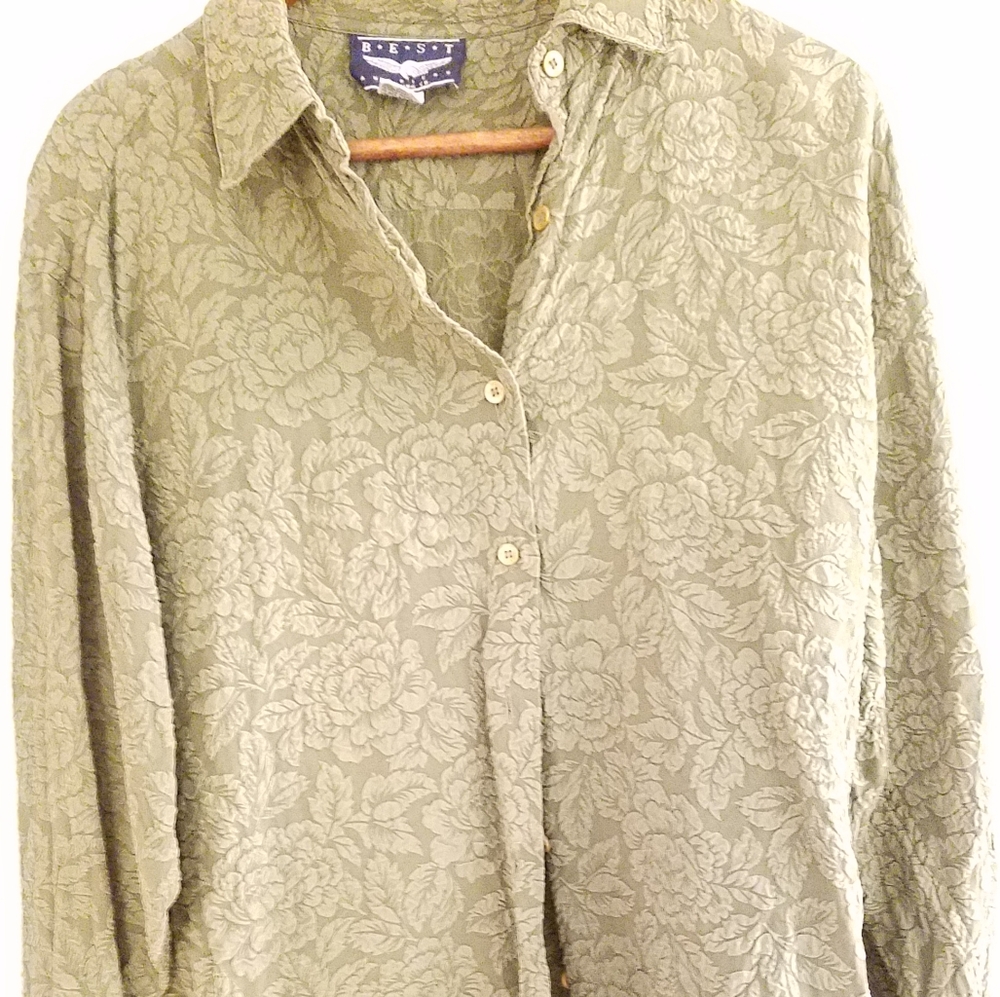 Silk long sleeve floral offset design on khaki